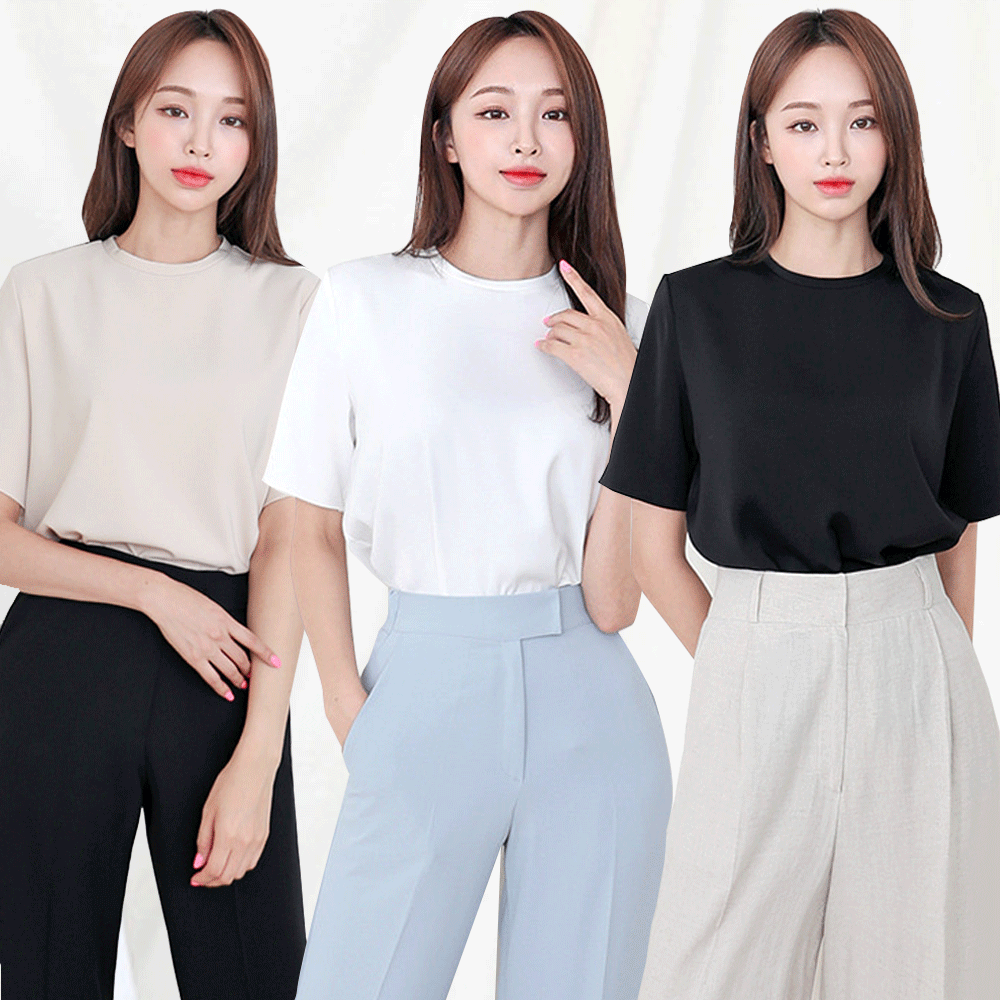 더웨이나인 라운드블라우스 반팔블라우스