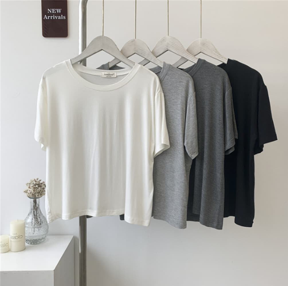밤빛마켓 무지 세미크롭 모달반팔티 - 최저가 10,900원