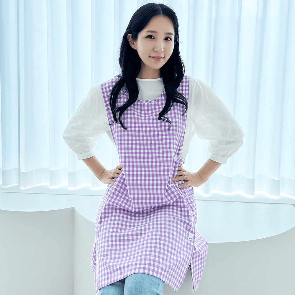 미소쌤 마켓 [미소쌤] 찰랑 앞치마 단추형 F 원피스 빅사이즈 어린이집 보육교사 카페