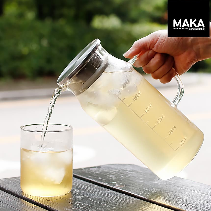 김씨하우스 세척편한 내열유리 물병 냉장고 물통 보틀 1200ml
