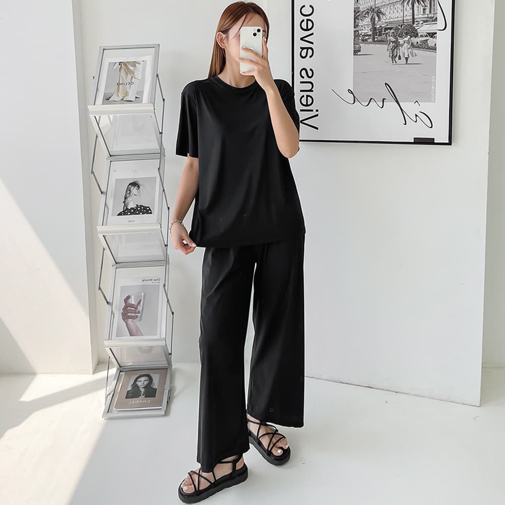 콩닥 여성 트레이닝 세트 반팔 티셔츠 와이드 팬츠 - 최저가 26,800원