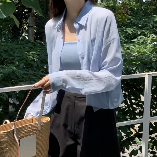 아뜨랑스 솔튼 시스루 요루 크롭 셔츠 bs7659