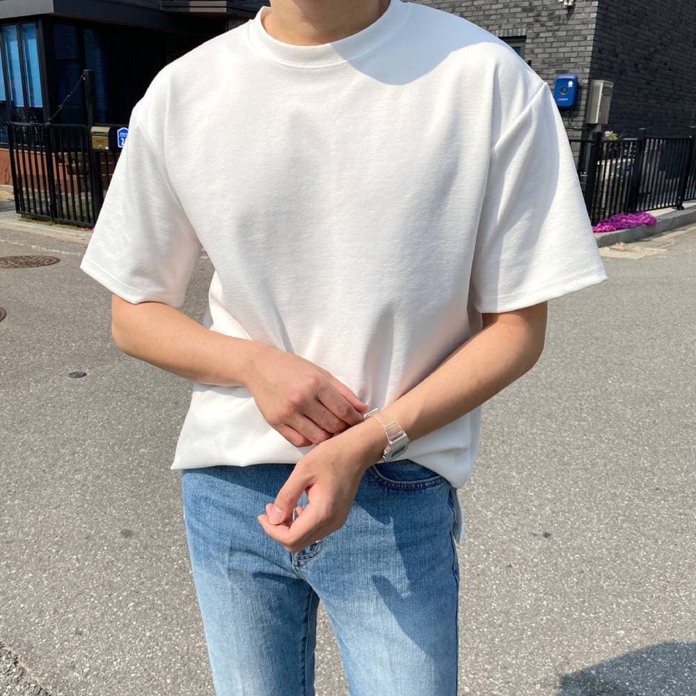 블루트 남자오버핏반팔 흰티 10수 두꺼운 레이어드 반팔티