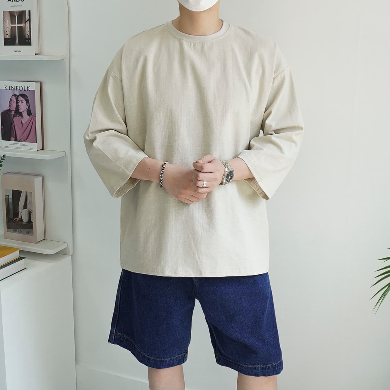 비욘드마이셀프 남자 여름 린넨 7부 오버핏 반팔티셔츠 5color - 최저가 29,800원