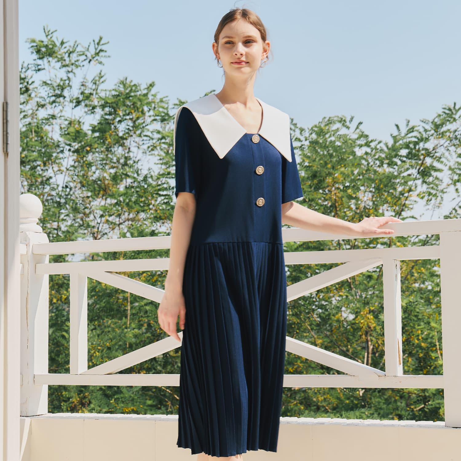 제로스트릿 [제로스트릿]플리츠 세일러 원피스 PLEATS SAILOR ONEPIECE / NAVY