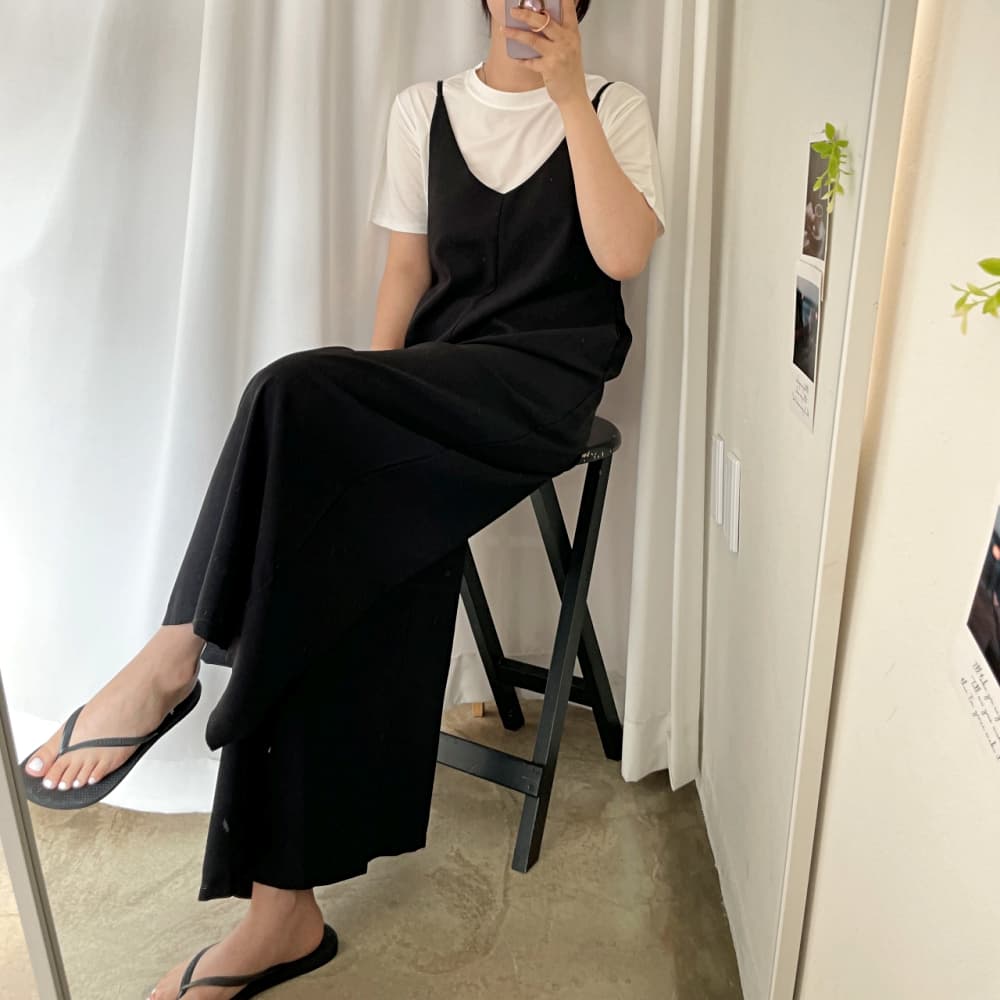 코너클로젯 쉬폰 와이드 여름 브이넥 끈 나시 뷔스티에 점프수트