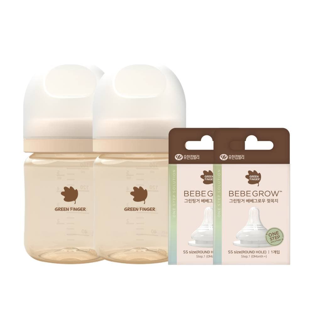 그린핑거 스토어 그린핑거 베베그로우 PPSU 젖병 트윈팩 크림&베이지 160ml 젖꼭지 2개 세트
