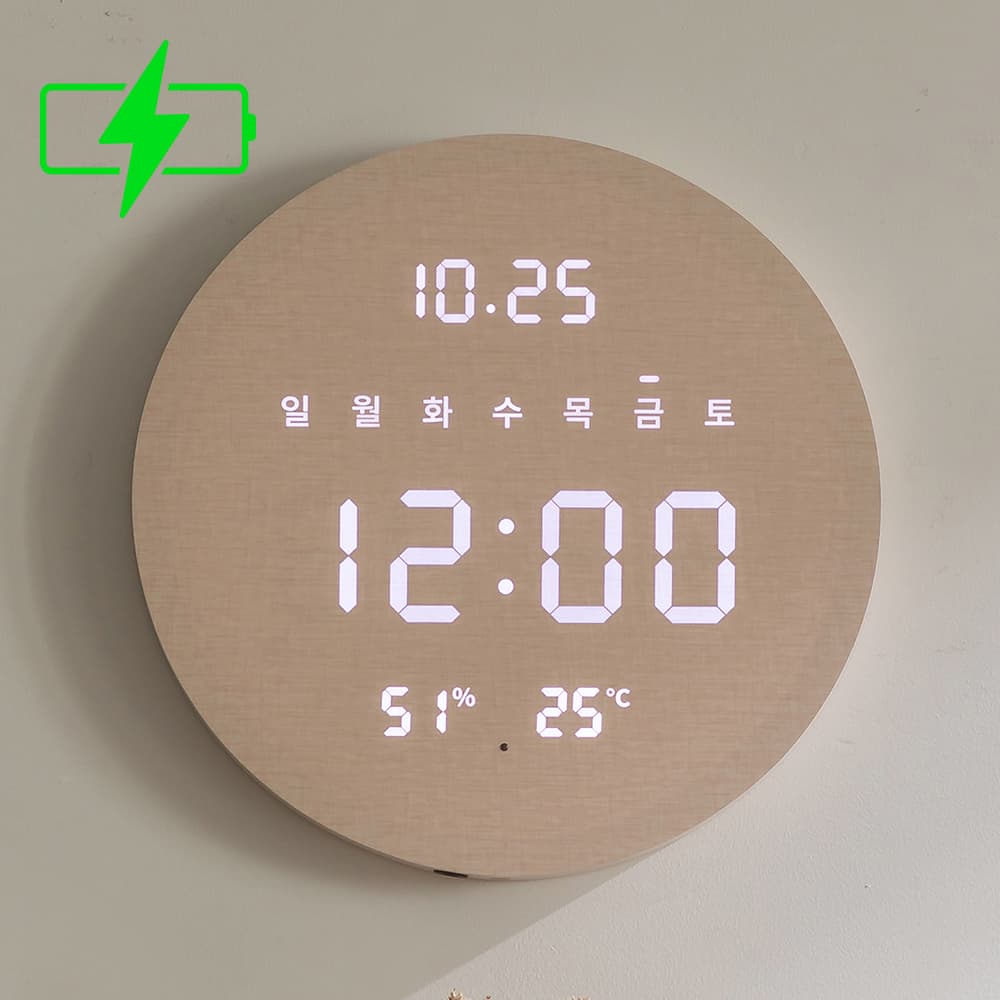 지성아이엔씨 플라이토 무선 LED 벽시계 무소음 디지털 온습도 루나데이 19cm