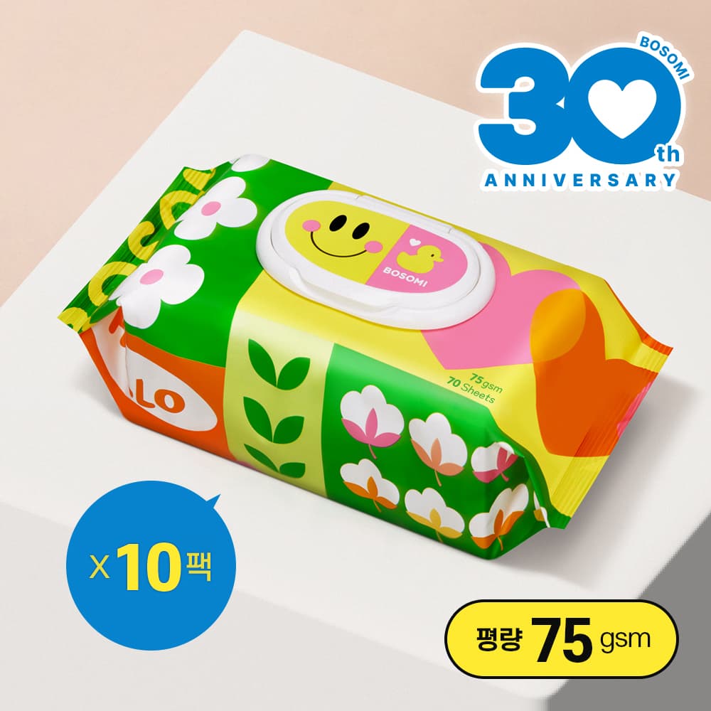 보솜이 브랜드스토어 [보솜이] 액션플레이 아기물티슈 캡형 70매 X 10팩