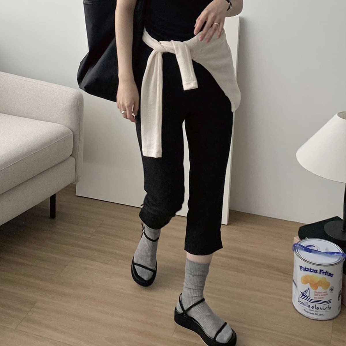 웨어링무드 카프리 팬츠 7부 슬림핏 하이웨스트 스판버뮤다 슬릿 쇼츠 블랙 - 최저가 49,000원