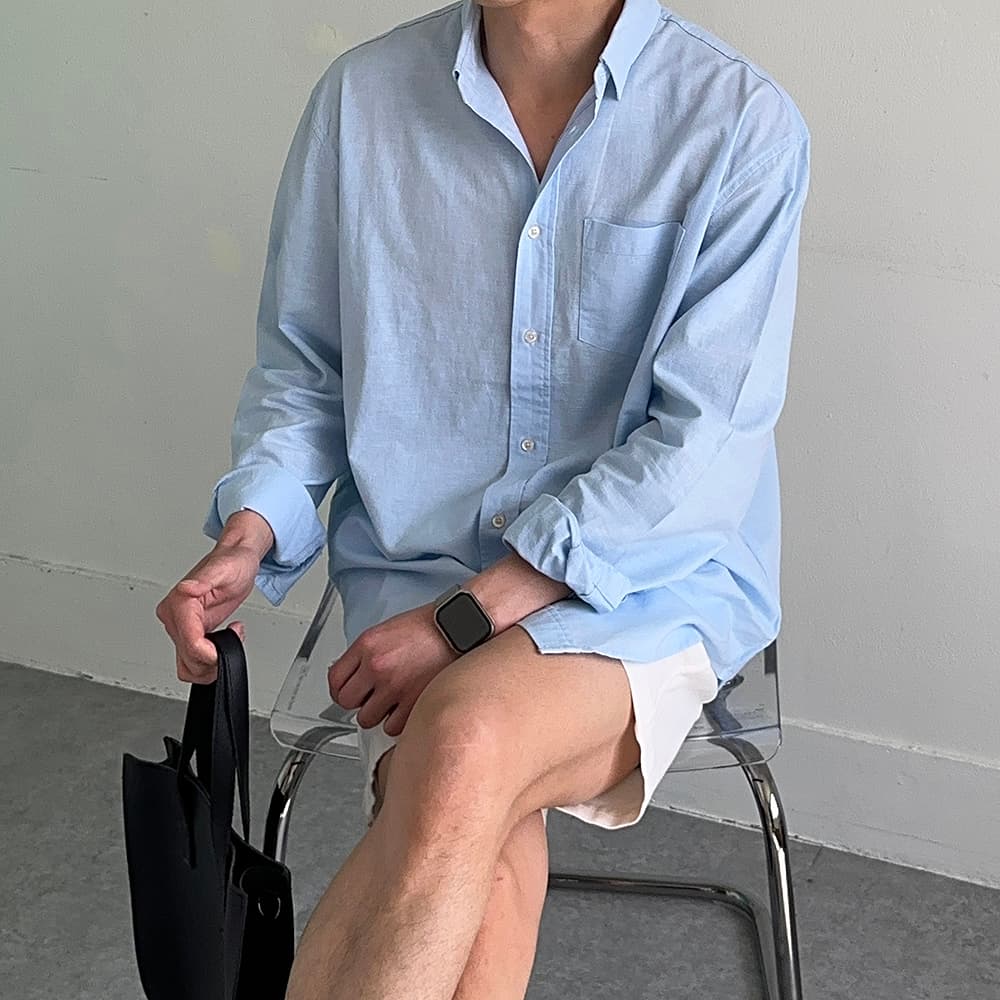 션타운 남자 셔츠 오버핏 흰색 린넨