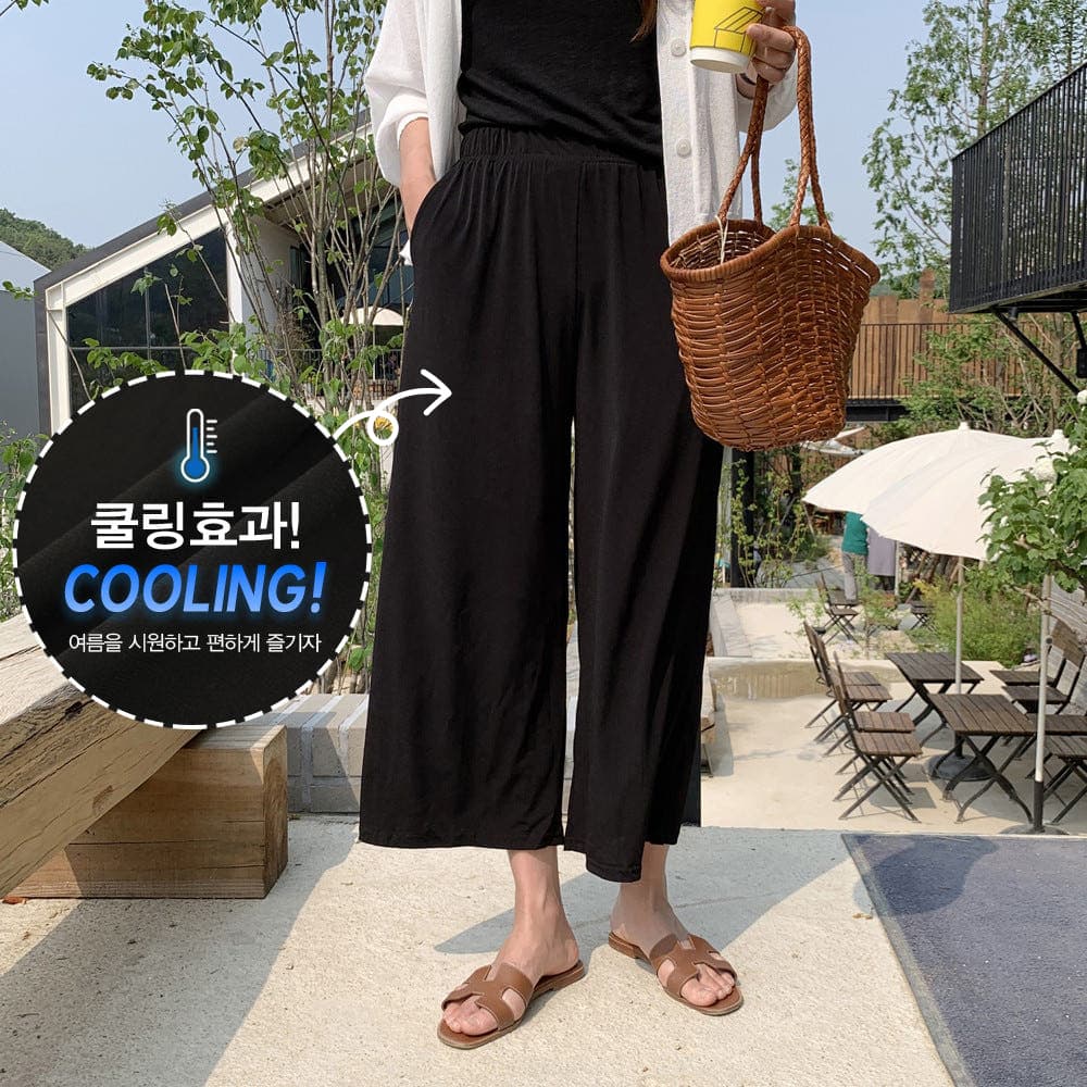 코이블리 찰랑 쿨링 몸빼바지 고무줄 밴딩 와이드팬츠 여성 여름바지 - 최저가 13,900원