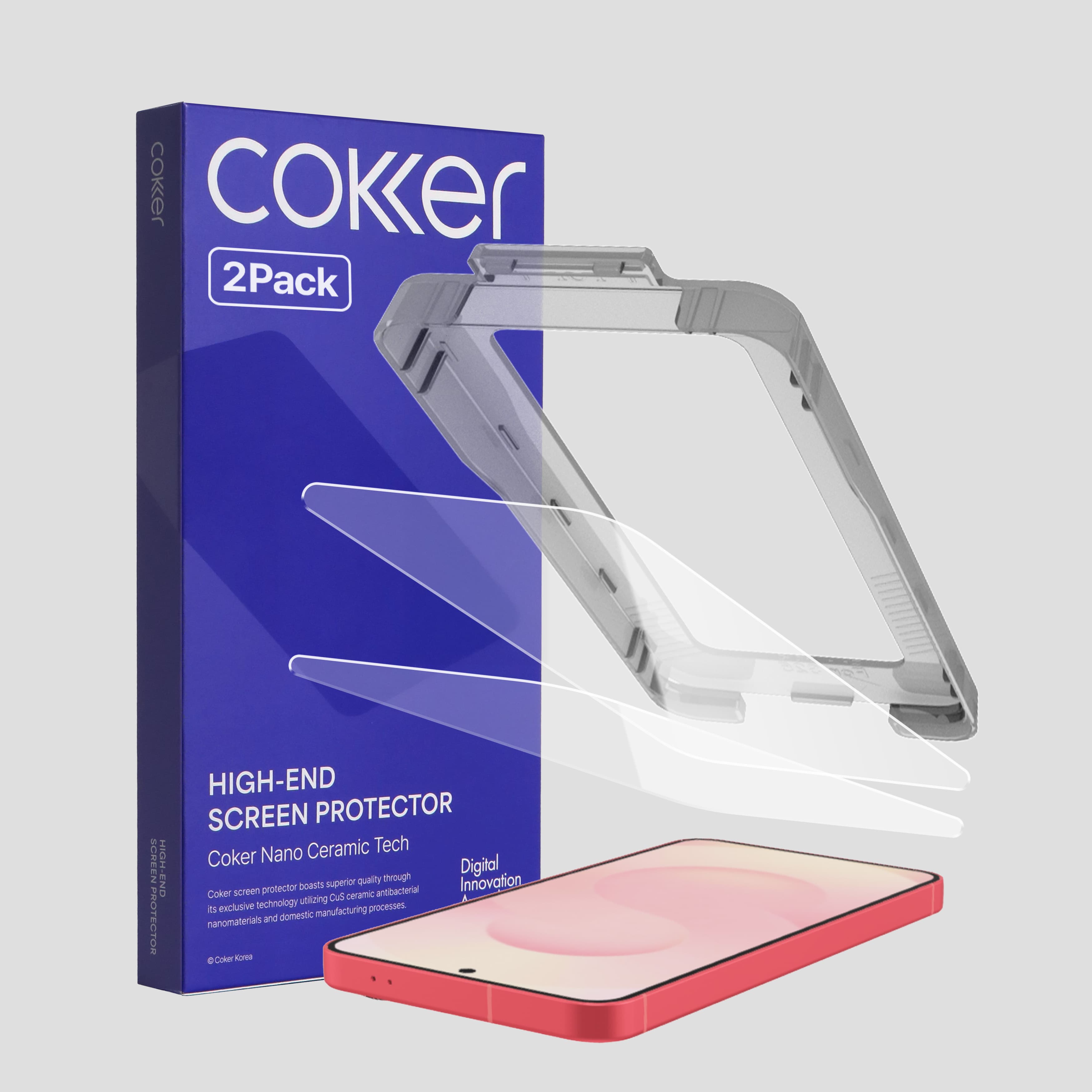 COKER 코커 원터치 강화유리 이지핏 풀커버 액정보호필름 갤럭시S25, 2매입