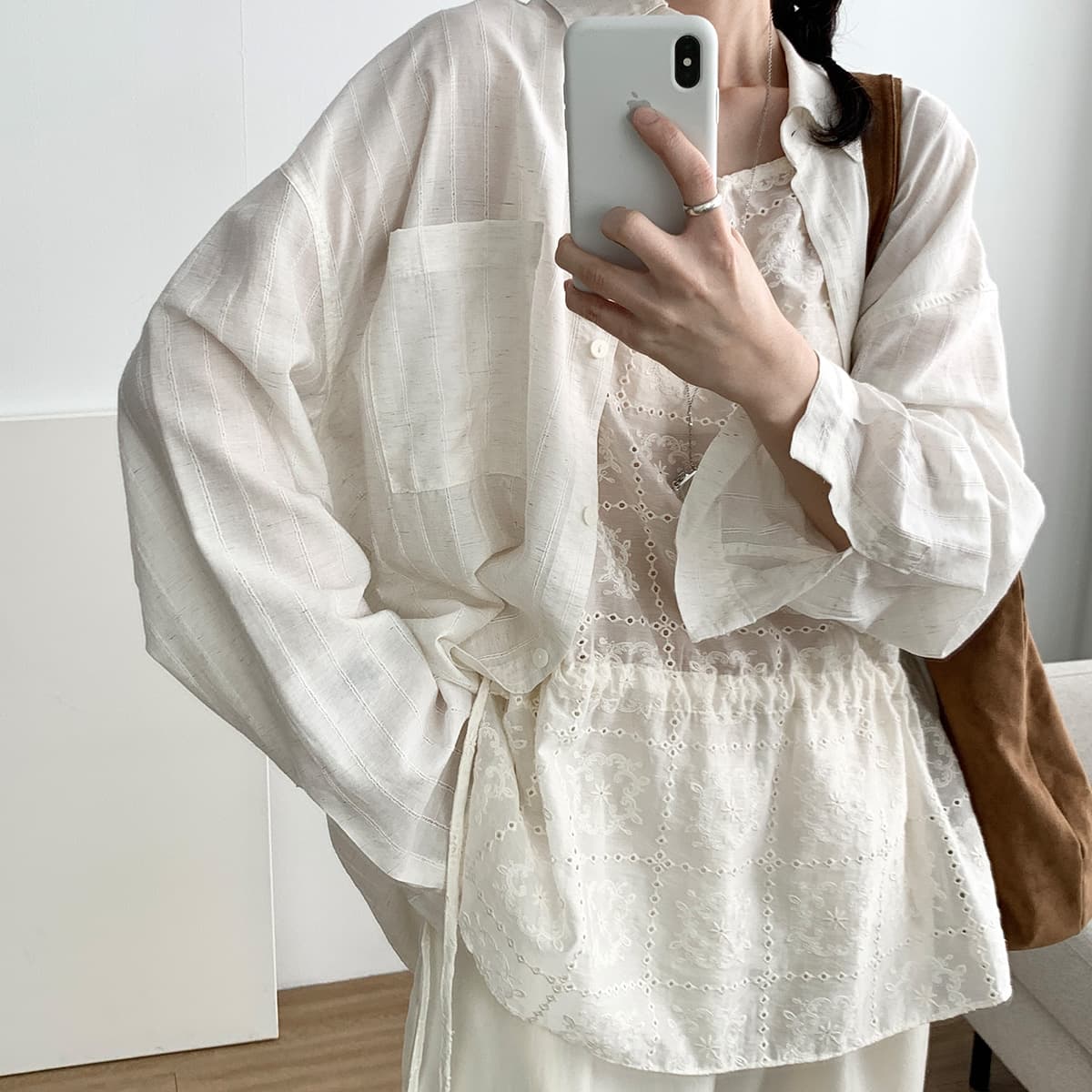 웨어링무드 바스켓 썸머 프레 셔츠 오버핏 루즈핏 시어 스트라이프 린넨셔츠