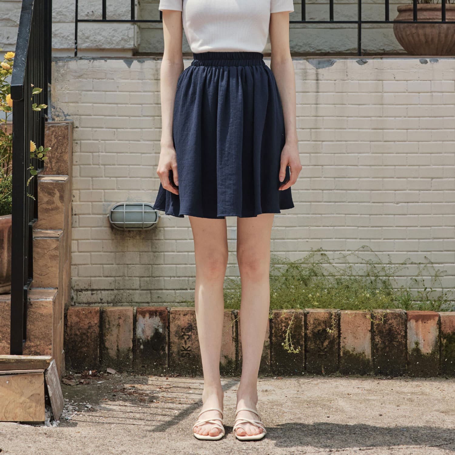 제로스트릿 [제로스트릿] 린넨 밴딩 숏 팬츠 스커트 LINEN BAND SHORT PANTS SKIRT / NAVY - 최저가 29,000원