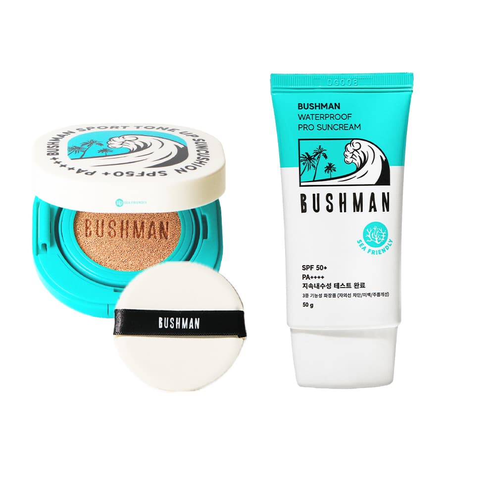 부쉬맨 부쉬맨 워터프루프 톤업 선쿠션 SPF50+ PA++++ 15g + 워터프루프 선크림 SPF50+ PA++++ 50g 2종세트