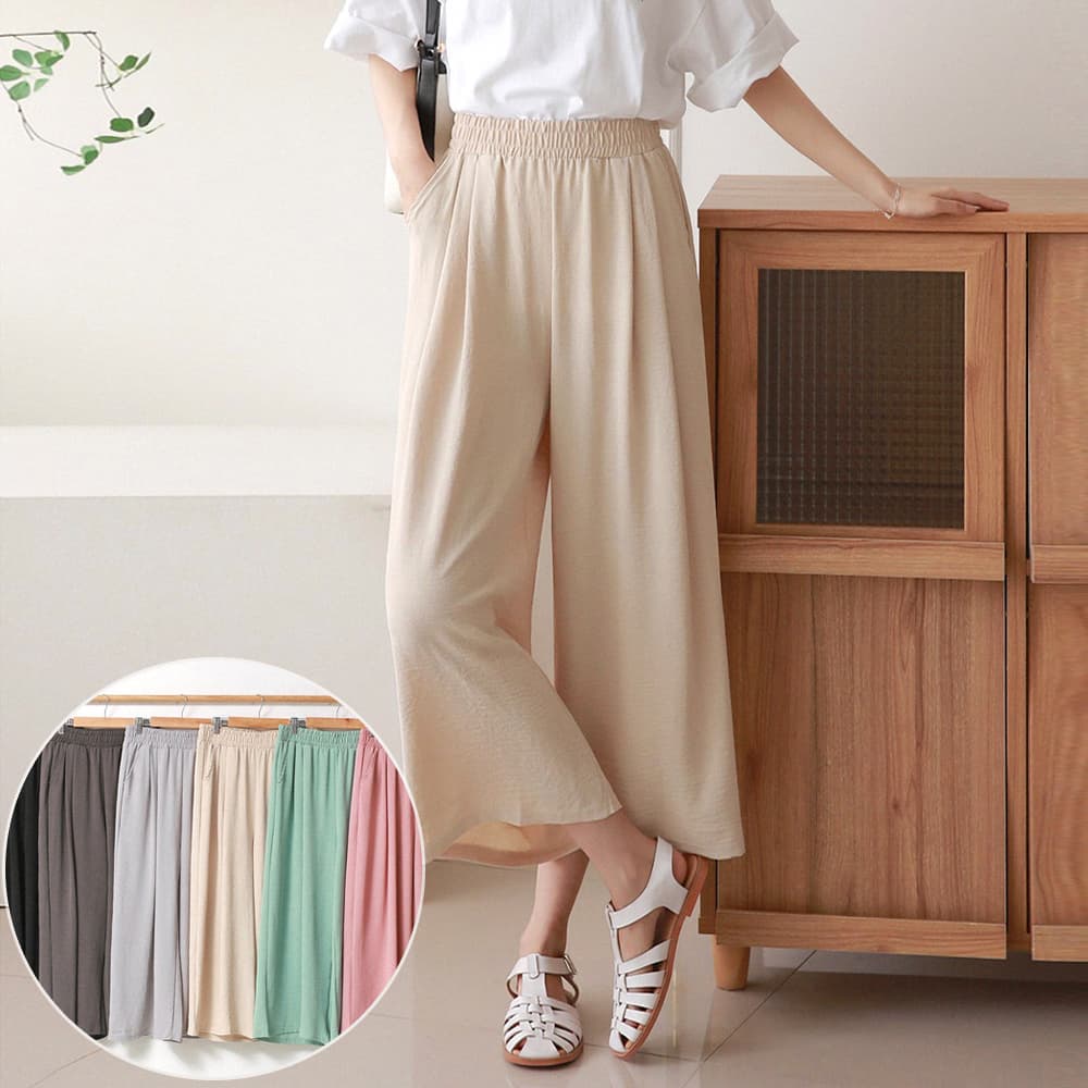 ONeday Fit 여성 와이드 밴딩팬츠 숏롱버전 폴리혼방 여름 바지 - 최저가 9,900원