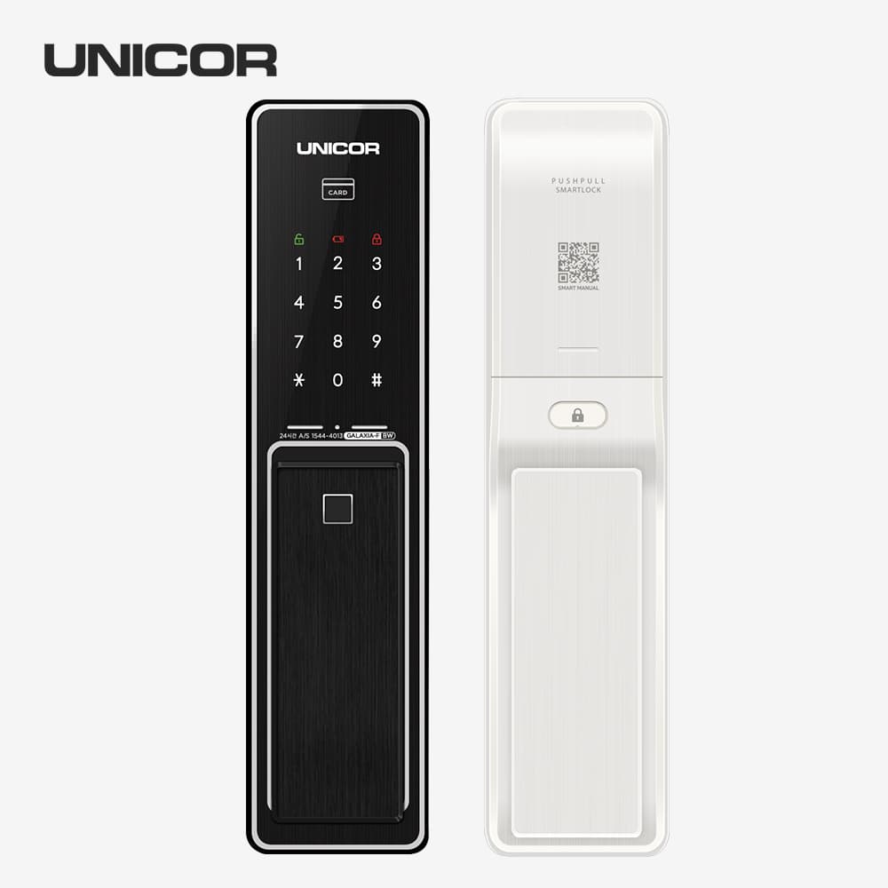KMplus 유니코 지문인식 도어락 무타공 푸시풀 블랙 화이트 - 최저가 159,000원