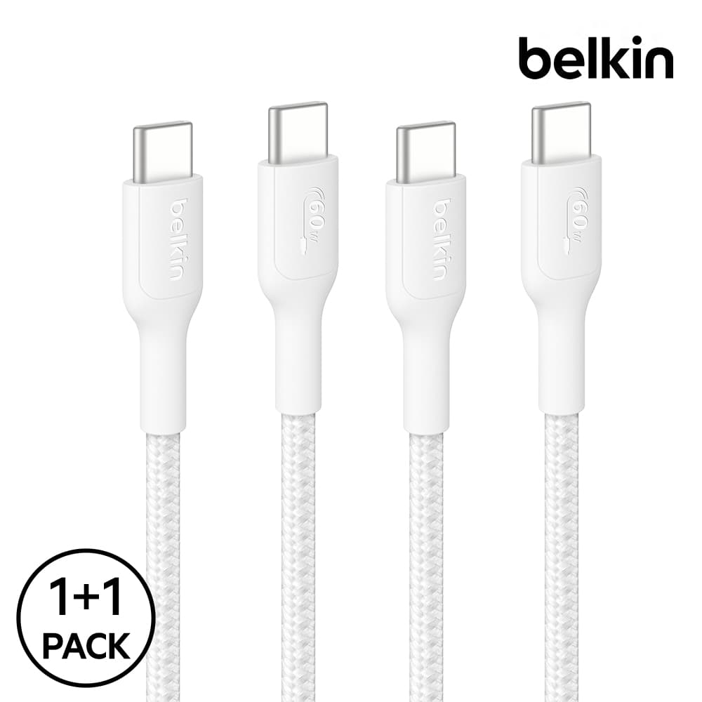 벨킨공식몰 벨킨 60W USB-C to C 브레이디드 충전 케이블 CAB024 화이트 2개 1m