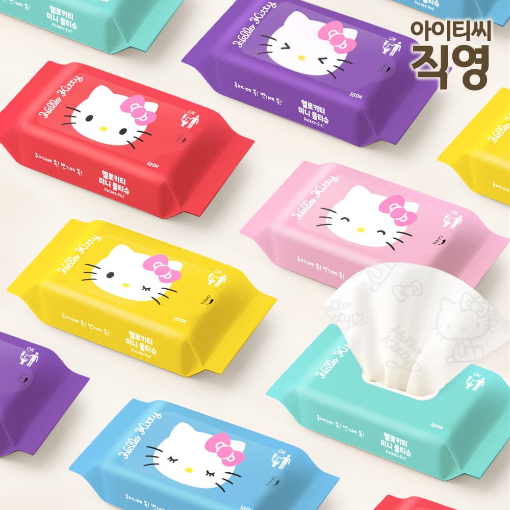 아이티씨 본사직영 헬로키티 포켓핏 미니 물티슈 휴대용 생분해 6입 10매 2개 - 최저가 9,500원