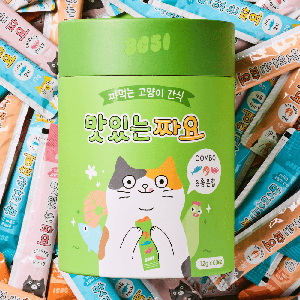 3651 브랜드스토어 3651 맛있는 짜요 짜먹는 간식 고양이 캔 간식 3종 혼합 12g 60개
