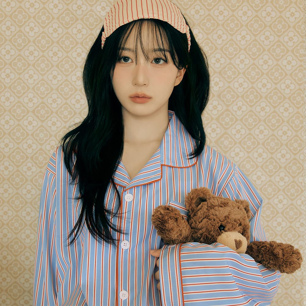 DOSSY 실크핏 시에르 긴팔 카라 커플 잠옷 세트 홈웨어
