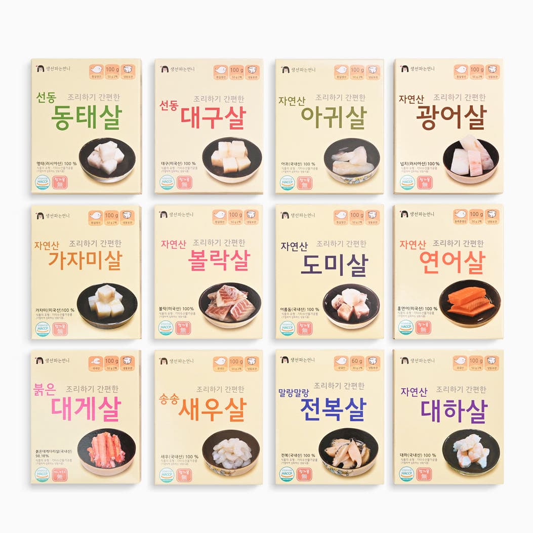 생선파는언니 생선파는언니 대구살 도미살 동태살 가자미살 광어살 아귀살 연어살 새우살 대게살 전복살 순살 큐브
