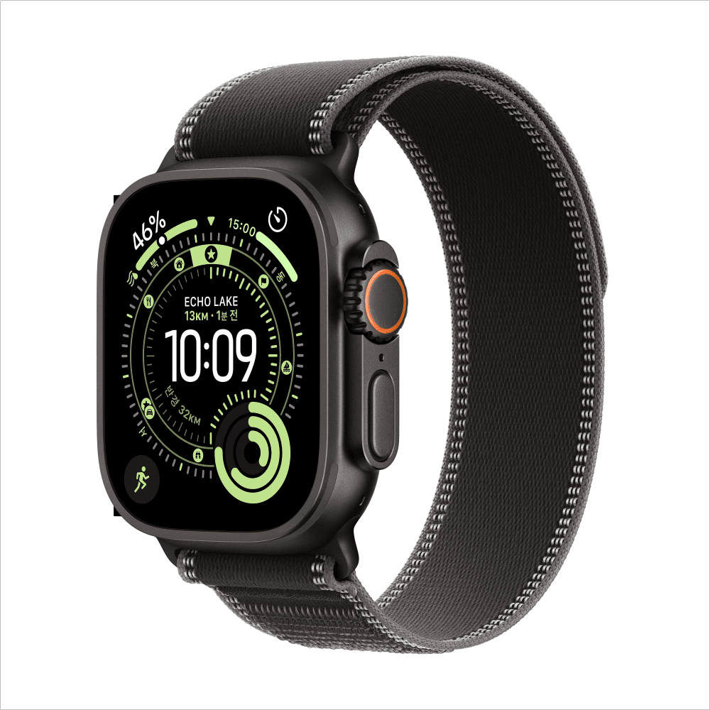 애플 공식 브랜드스토어 애플 애플워치 울트라 3 셀룰러 49mm 블랙 티타늄 블랙차콜 트레일 루프 M/L - 최저가 1,249,000원