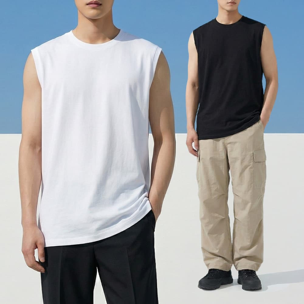 두장스토어 남자 오버핏 롱기장 민소매 나시티