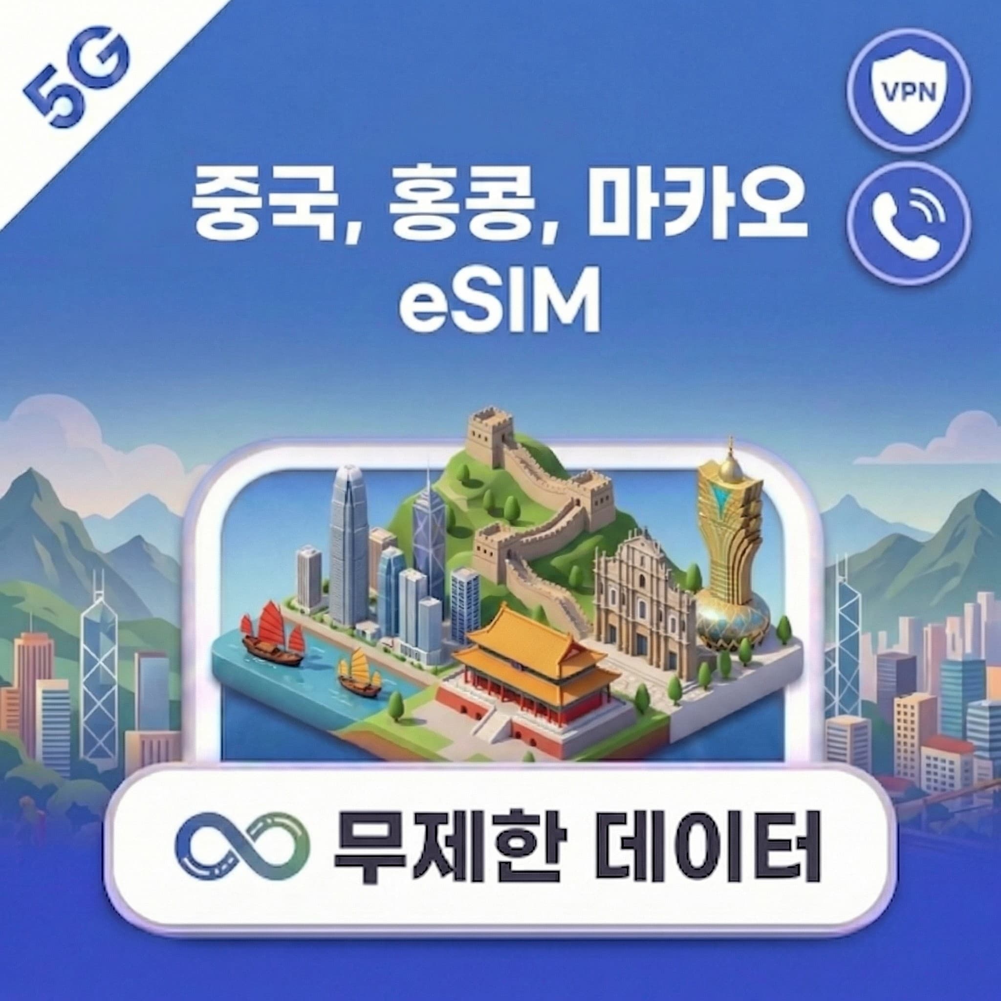 트립톡스토어 중국 홍콩 마카오 eSIM 1일~30일 1GB~완전 무제한 데이터 - 최저가 3,200원