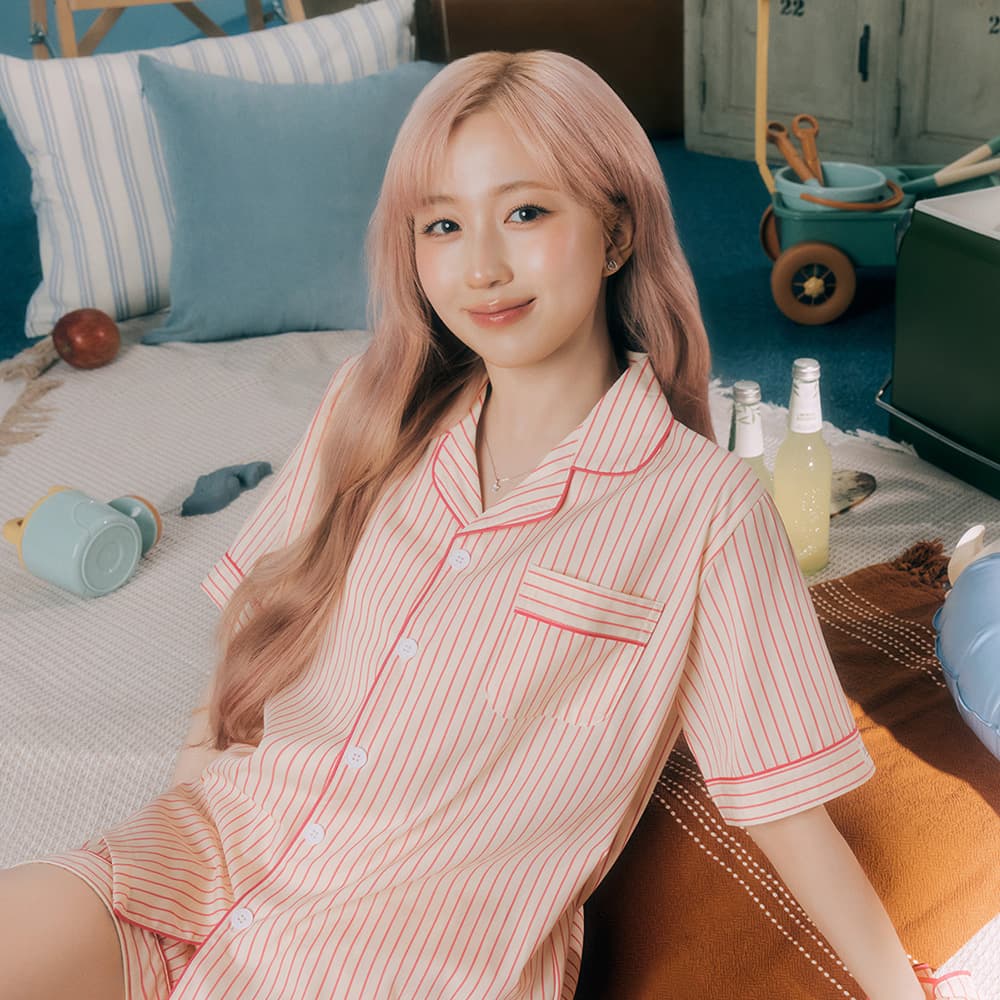 DOSSY 실크핏 러브썸 반팔 카라 커플 잠옷 세트 여름 홈웨어