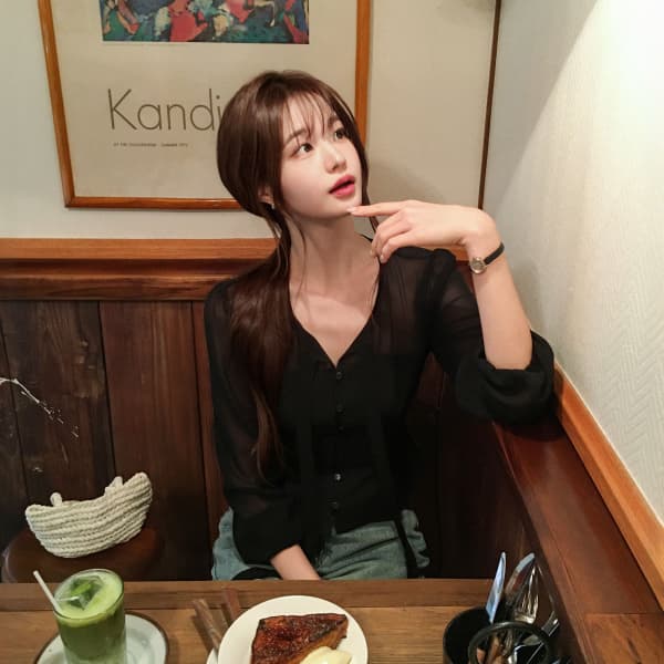 아뜨랑스 리본 타이 시스루 블라우스 bs8733 - 최저가 43,000원