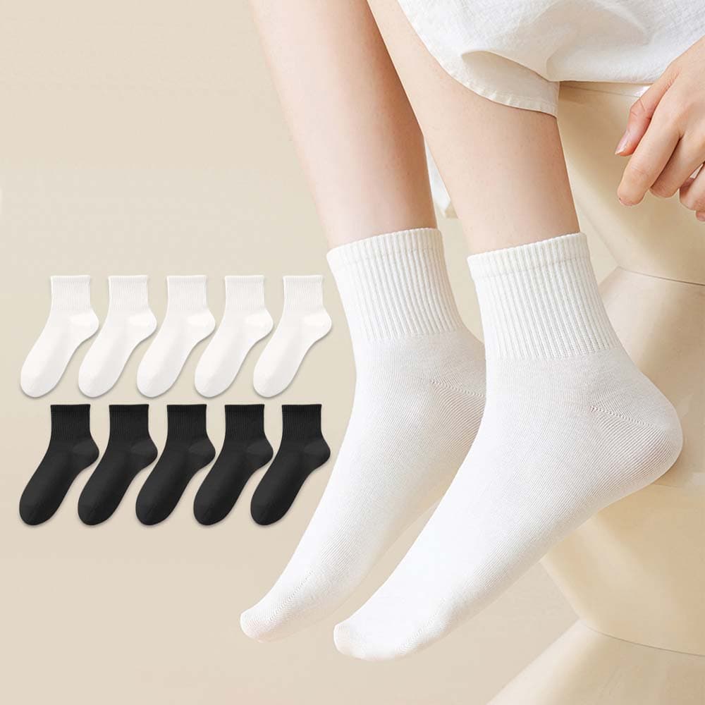 루즈벨 골지 학생 양말 10켤레 무지 중목 면 검정 흰색