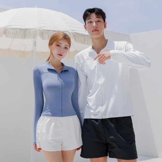 크라시앙 크라시앙 컷라인 커플집업 래쉬가드 오버핏 루즈핏 빅사이즈 긴팔 남녀공용 수영복세트 - 최저가 31,000원