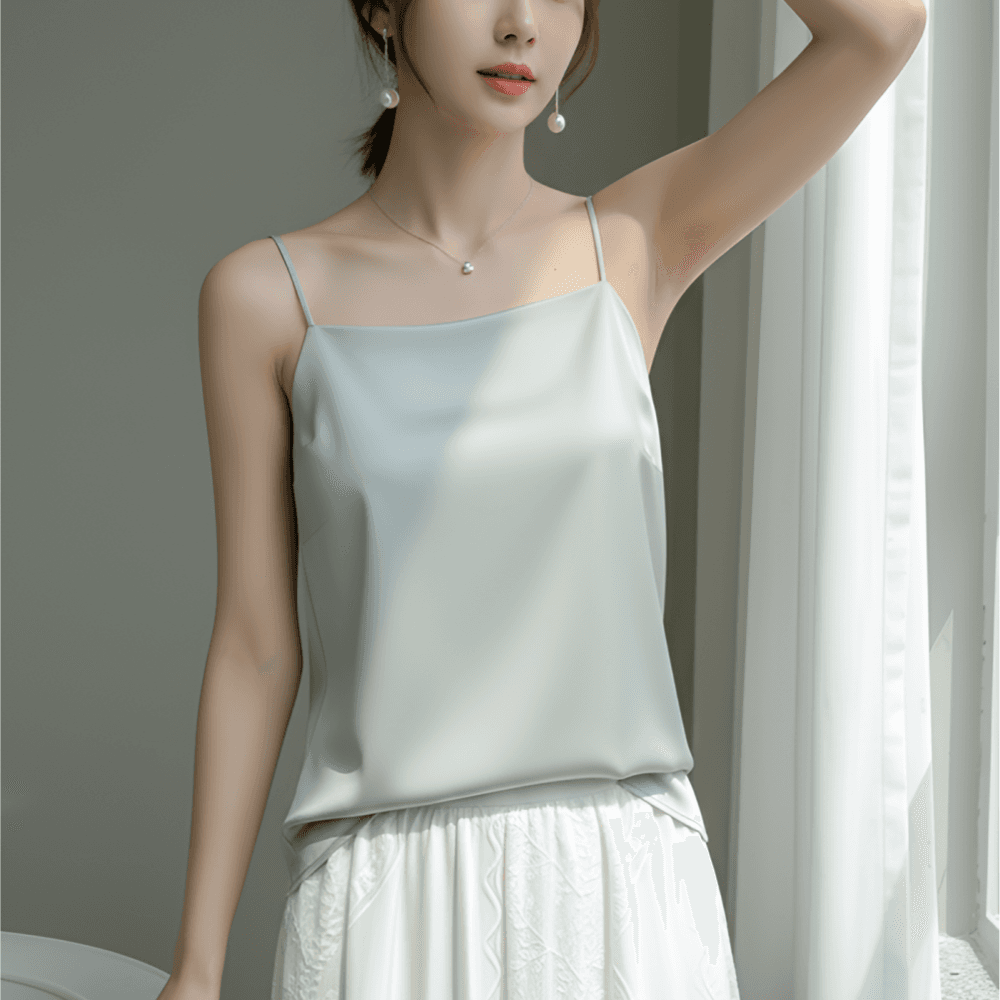 아브라 실크 일자끈나시 새틴 정장 이너 슬리브리스 스퀘어넥 티