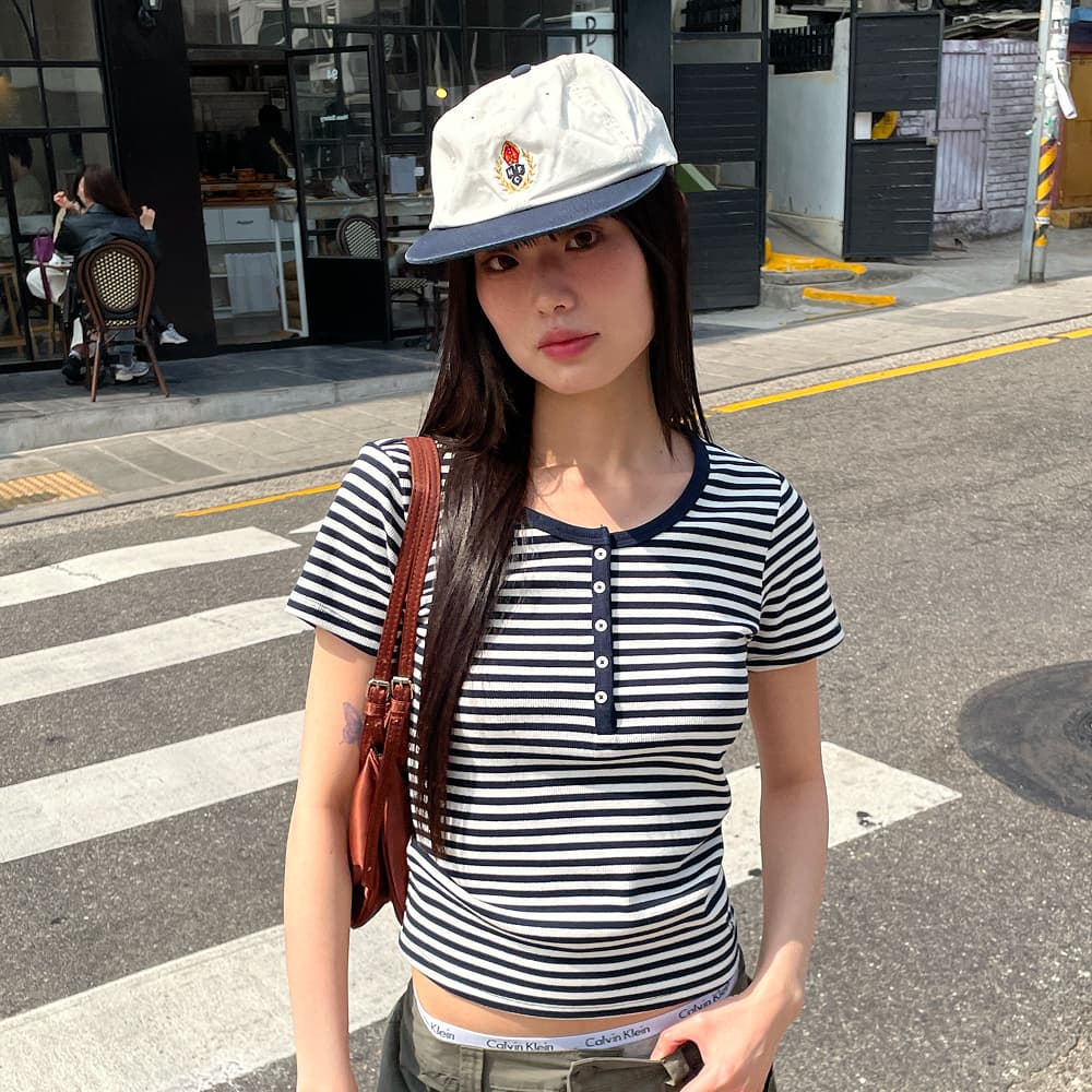 WHO.A.U 스토어 [N배송][후아유] 골지 헨리넥 반팔티(여성) WHRAG2422F