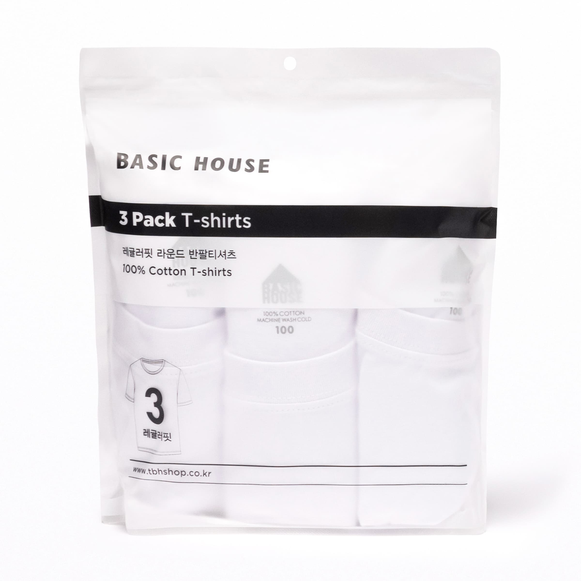 BASIC HOUSE 베이직하우스 면 무지 티셔츠 2팩 3팩 반팔 긴팔