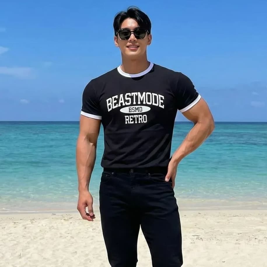 비스트모드 비스트모드 레트로 링거 머슬핏 반팔 티셔츠