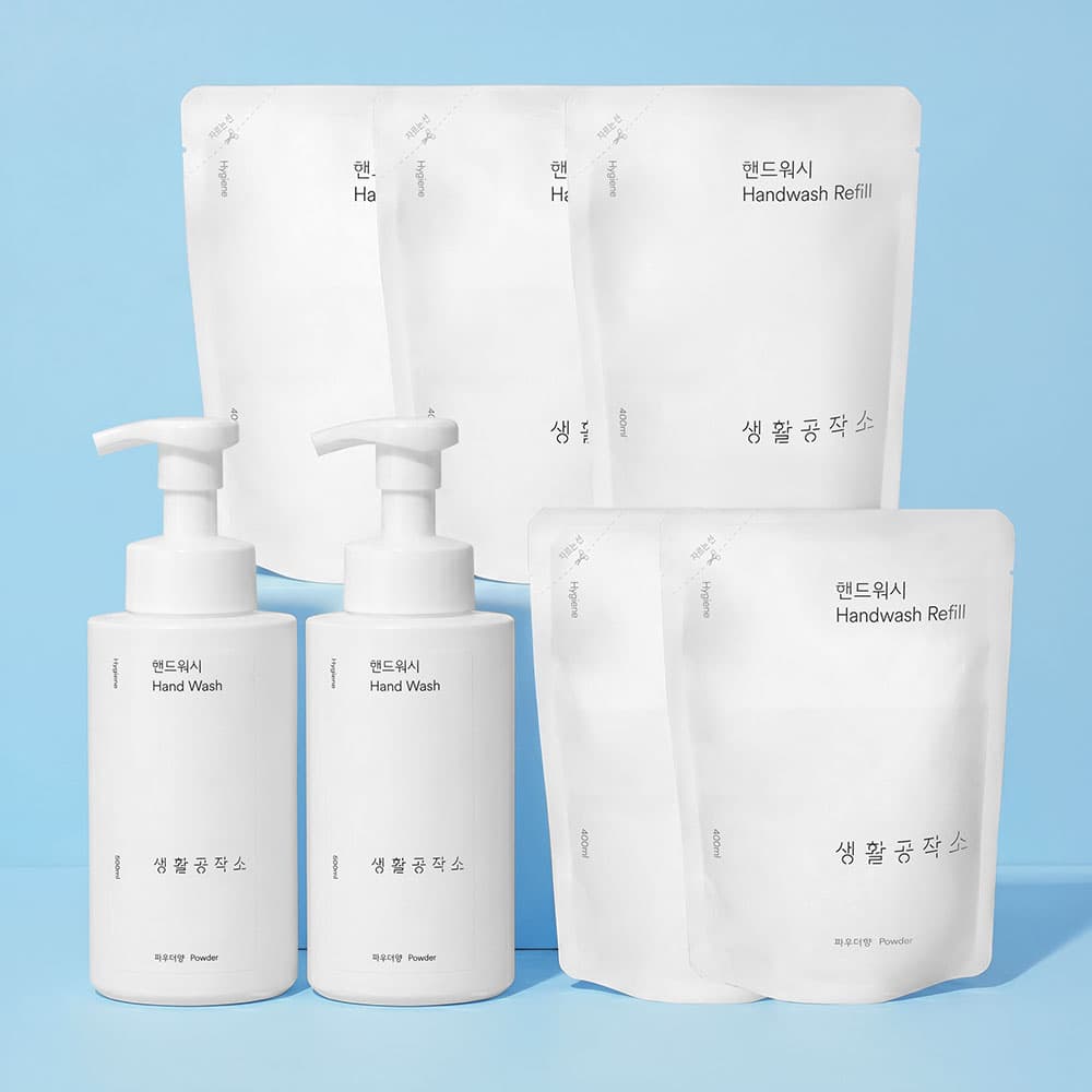 생활공작소 핸드솝 손세정제 500ml 2개 핸드워시 리필 400ml 5개