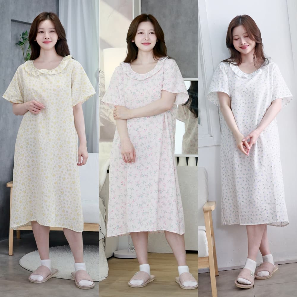 별별모아 시어서커 홈웨어원피스 지지미 면 빅사이즈 여성실내복 - 최저가 9,900원