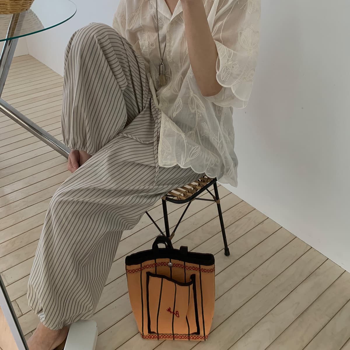 웨어링무드 바스켓 파머 팬츠 스트라이프 밴딩 투웨이 와이드바지 (2c) - 최저가 62,000원