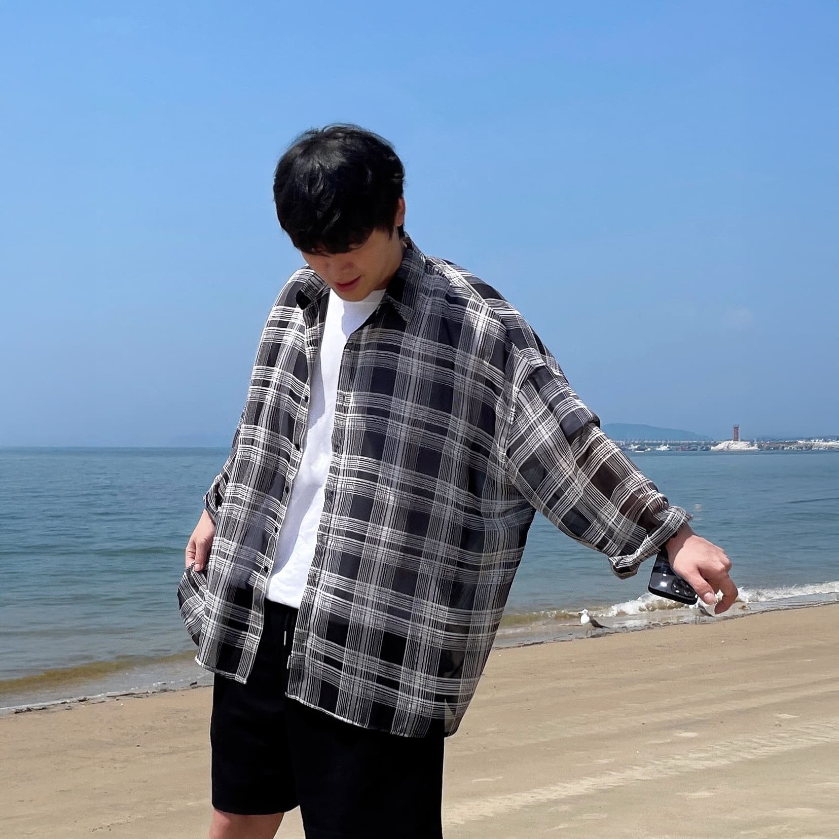 노에라 남성린넨셔츠 체크
