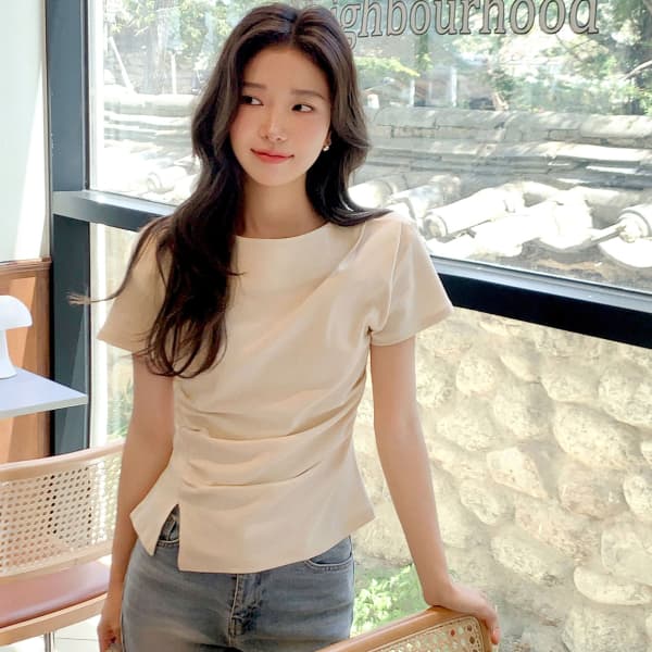 아뜨랑스 보트넥 라인 턱 셔링 반팔 티셔츠 ts5003 - 최저가 25,500원