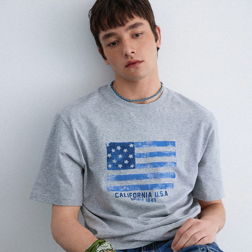 WHO.A.U 스토어 [N배송][후아유] 아메리칸 플래그 프린팅 반팔티(공용) WHRPG2407U