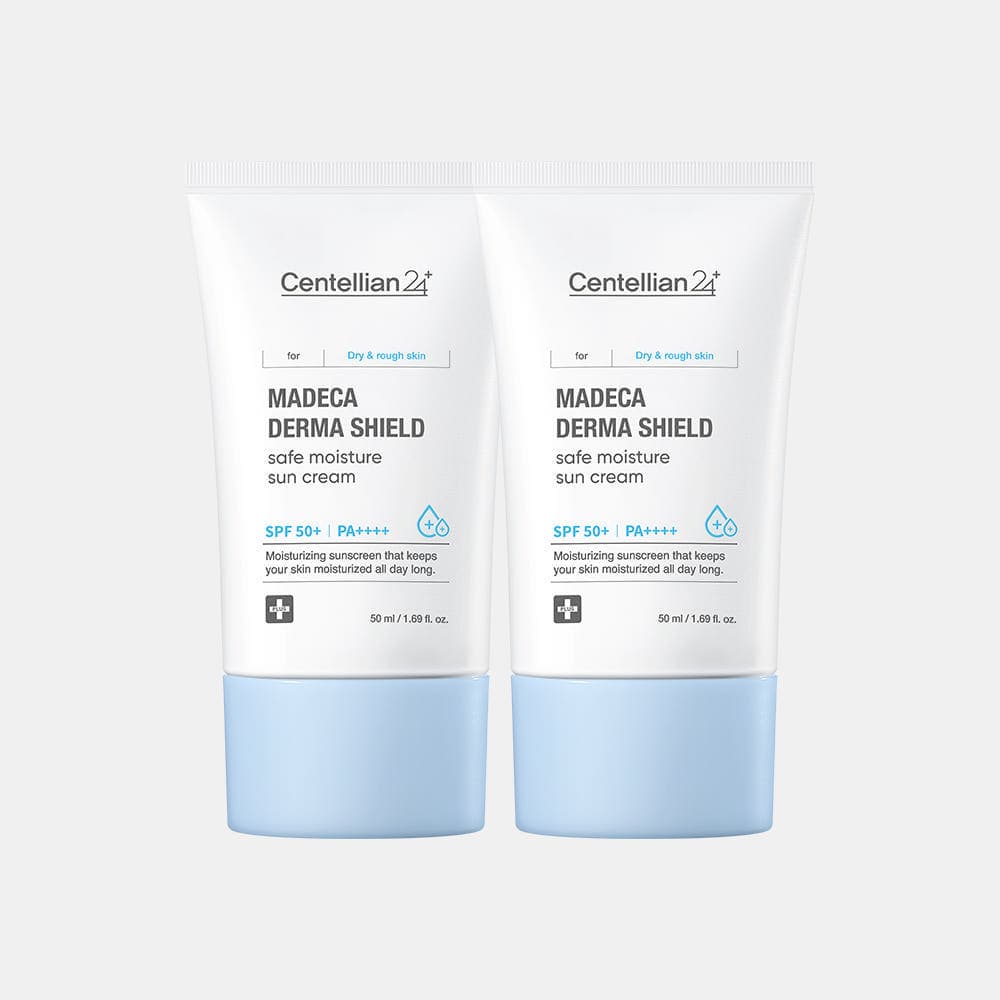 동국제약 센텔리안24 동국제약 마데카 더마 쉴드 세이프 수분 선크림 SPF50+ 50ml x 2개 / 유기자차 저자극 선에센스 자외선 차단제