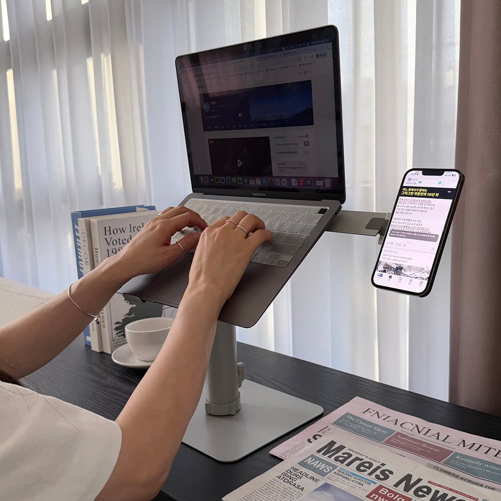 엠이오티 듀얼 노트북거치대 맥북 360도 회전 높이 각도 조절 스탠드