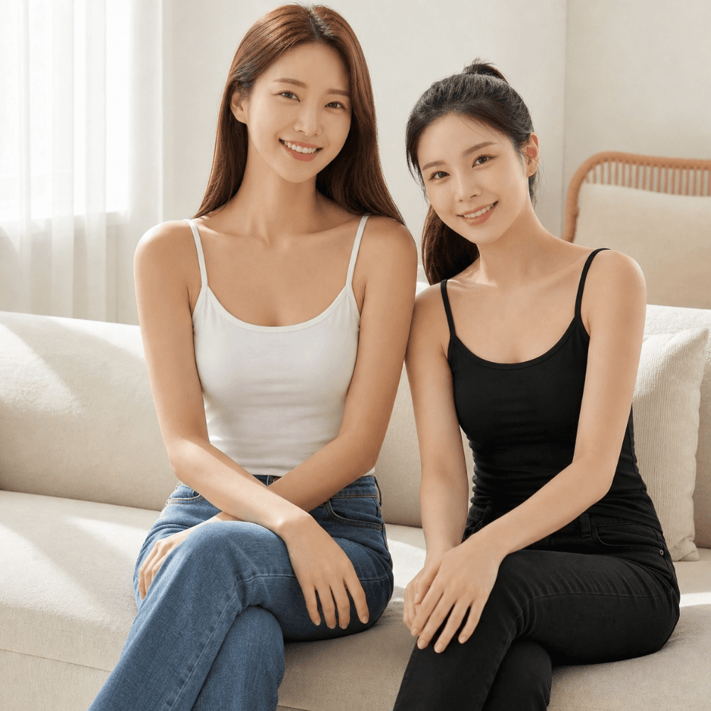 시크글로우 캡나시 브라탑 캡내장 나시 모달 소재 1+1 노와이어 레이어드 화이트 블랙 베이지 그레이