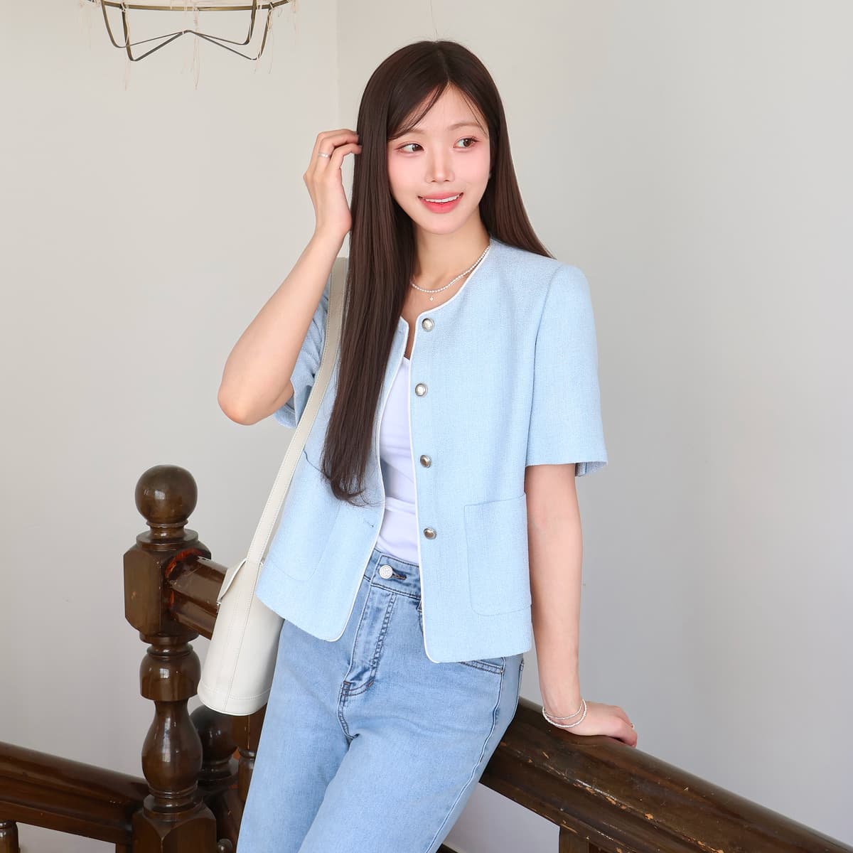 roem 로엠 올데이 칼라리스 트위드 반팔 자켓 RMJKG25R99