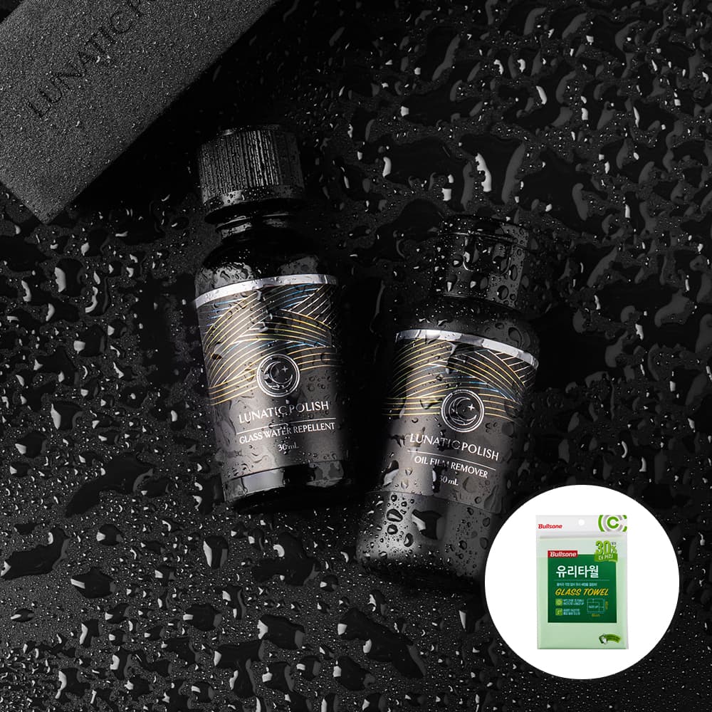 Bullsone공식몰 루나틱폴리시 글래스 마스터 자동차유막제거제 30ml+발수코팅제 30ml 산화세륨