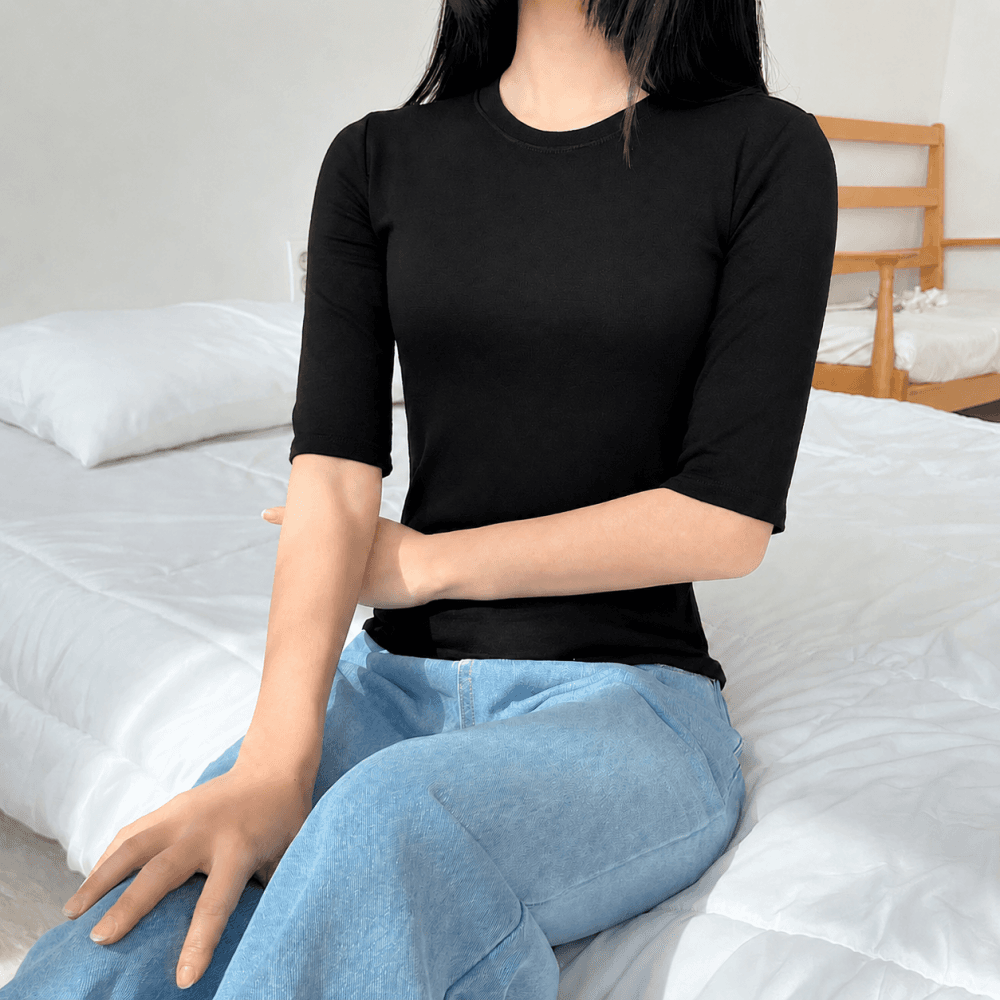 라라엣지 슬림 5부반팔티 모달티셔츠 레이온 여성 무지티셔츠